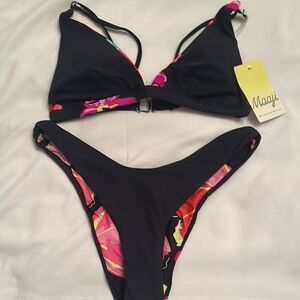 Maaji Black and Pink Floral Bikini NWT